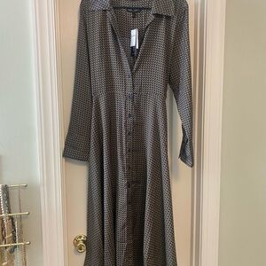 Banana Republic Navy Print Long Sleeve Dress